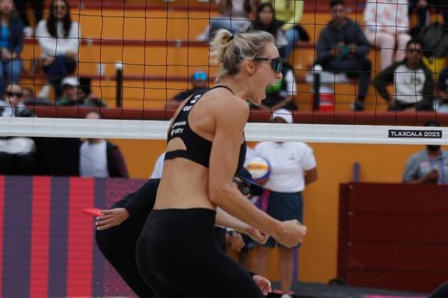 Brazil Vs Germany Women™s Match - Beach volleyball, Beachvolleyball World Cup October 9, 2023, Tlaxcala, Mexico: Louisa Lippmann (2) of team Germany celebrates during the Brazil vs Germany Women™s match of the Beach Volleyball World Cup. on October 9, 2023 in Tlaxcala, Mexico. (Photo by Essene Hernandez Eyepix Group) Copyright: xEssenexHernandez xEyepixxGroupx EH_09102023_100635