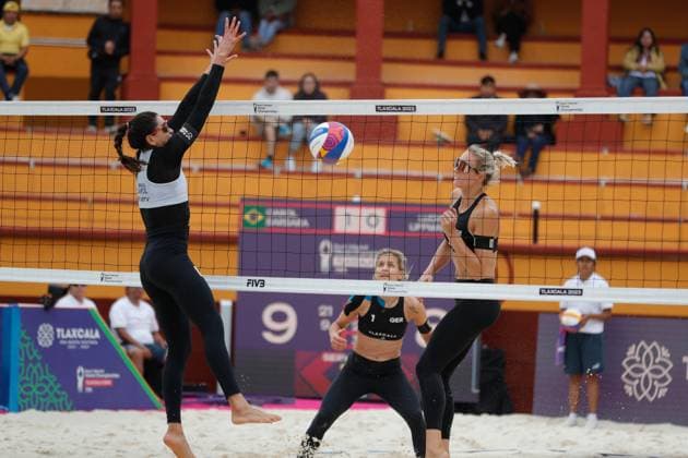 Brazil Vs Germany Women™s Match - Beach volleyball, Beachvolleyball World Cup October 9, 2023, Tlaxcala, Mexico: Carolina Solberg (1) of team Brazil competes against Louisa Lippmann (2) of team Germany during the Women™s Brazil vs Germany match of the Beach Volleyball World Cup. on October 9, 2023 in Tlaxcala, Mexico. (Photo by Essene Hernandez Eyepix Group) Copyright: xEssenexHernandez xEyepixxGroupx EH_09102023_100642