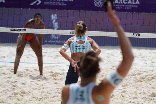 October 9, 2023, Tlaxcala, Mexico: Ana Gallay (1) of Argentina competes against team Ecuador during the Ecuador vs Argentina match of Women s Beach World Championship, WM, Weltmeisterschaft Tlaxcala. on October 9, 2023 in Tlaxcala, Mexico. Tlaxcala Mexico - ZUMAe321 0307704033st Copyright: xEssenexHernandezx
