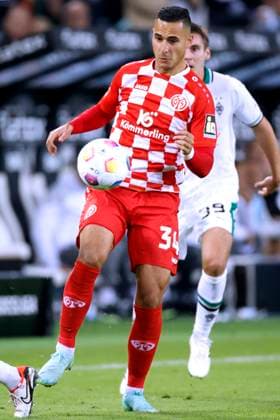 EL GHAZI Anwar Team Mainz 05 DFL Fussball Bundesliga Saison 2023 - 2024 Spiel Borussia Moenchengladbach - 1.FSV Mainz 05 am 06.10. 2023 in Moenchengladbach DFL REGULATIONS PROHIBIT ANY USE OF PHOTOGRAPHS as IMAGE SEQUENCES and or QUASI-VIDEO Copyright: xLacixPerenyix
