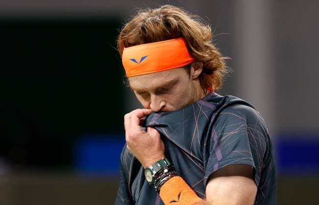 (231011) -- SHANGHAI, Oct. 11, 2023 -- Andrey Rublev reacts during the men s singles round of 16 match between Tommy Paul of the United States and Andrey Rublev of Russia at the ATP, Tennis Herren Shanghai Masters tennis tournament in Shanghai, east China, Oct. 11, 2023. ) (SP)CHINA-SHANGHAI-TENNIS-ATP TOUR-SHANGHAI MASTERS(CN) WangxLili 