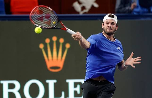 (231011) -- SHANGHAI, Oct. 11, 2023 -- Tommy Paul returns the ball during the men s singles round of 16 match between Tommy Paul of the United States and Andrey Rublev of Russia at the ATP, Tennis Herren Shanghai Masters tennis tournament in Shanghai, east China, Oct. 11, 2023. ) (SP)CHINA-SHANGHAI-TENNIS-ATP TOUR-SHANGHAI MASTERS(CN) WangxLili 
