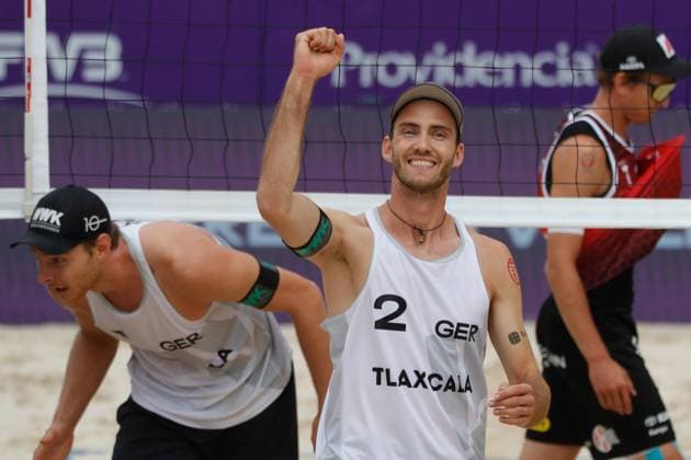 Sport Bilder des Tages Beach volleyball, Beachvolleyball World Cup Men™s Between Germany and Austria October 11, 2023, Tlaxcala, Mexico: Clemens Wickler of Germany Celebrates during the Beach Volleyball World Cup Men s match between Austria and Germany. on October 11, 2023 in Tlaxcala, Mexico. (Photo by Essene Hernandez Eyepix Group) Copyright: xEssenexHernandez xEyepixxGroupx EH_11102023_101067