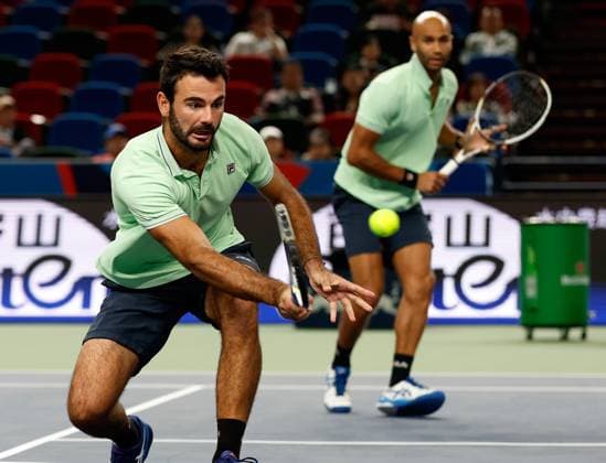 (231012) -- SHANGHAI, Oct. 12, 2023 -- Sadio Doumbia Fabien Reboul(L) of France compete during the men s doubles quaterfinal between Sadio Doumbia Fabien Reboul of France and Wesley Koolhof of the Netherlands Neal Skupski of Britain at the ATP, Tennis Herren World Tour Shanghai Masters tennis tournament at Qizhong Forest Sports City Arena in Shanghai, east China, Oct. 12, 2023. ) (SP)CHINA-SHANGHAI-TENNIS-ATP TOUR-SHANGHAI MASTERS(CN) WangxLili 