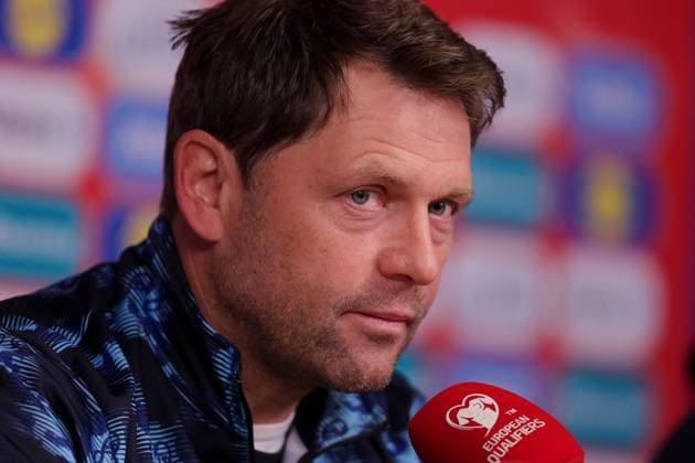 Luc Holtz (Nationaltrainer Luxemburg) Fussball, Saison 203-2024, Länderspiel, Nationalmannschaft, EM-Qualifikation 12.10.2023 Island - Luxemburg : Pressekonferenz Laugardalsvöllur, Reykjavik