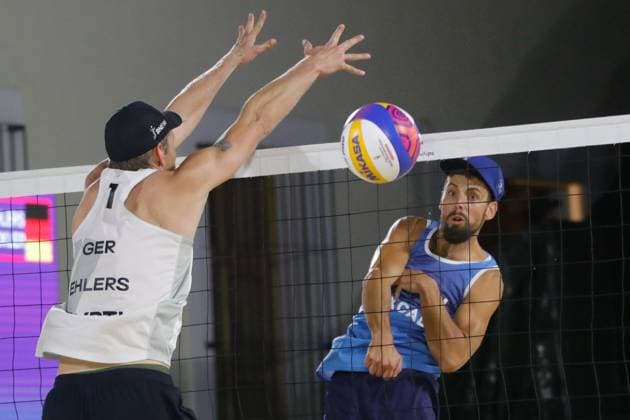 Beach volleyball, Beachvolleyball World Cup M™en™s Quarterfinals Germany Vs Poland October 12, 2023, Tlaxcala, Mexico: Bartosz Losiak of Poland compites against Nils Ehlers of Germany during the Beach Volleyball World Cup Women s Quarterfinals between USA and Latvia. on October 12, 2023 in Tlaxcala, Mexico. (Photo by Essene Hernandez Eyepix Group) Copyright: xEssenexHernandez xEyepixxGroupx EH_12102023_101283