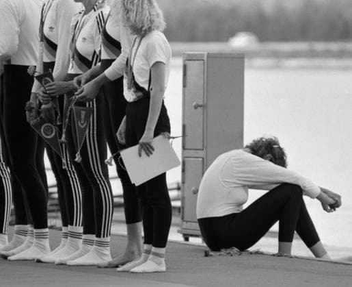 Moscow, USSR. Team from the German Democratic Republic stands at the award ceremony of the Grand Moscow Regatta on the Krylatskoye Rowing Canal. Alexander Yakovlev TASS  32516432