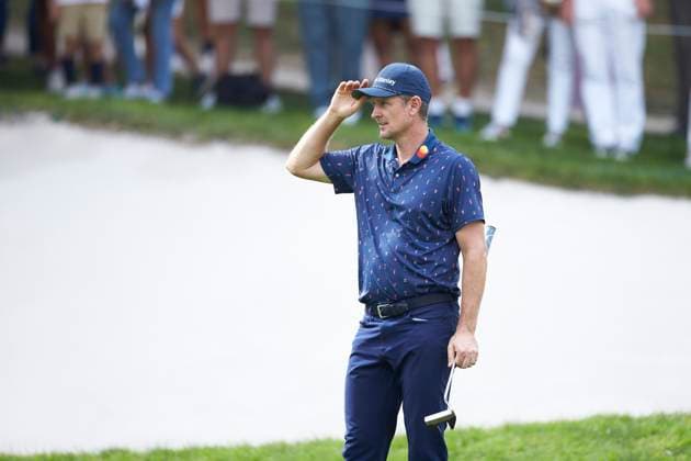 Acciona Open de Espana presented by Madrid - Day Two Justin Rose of England reacts on the 9th hole during Day Two of the Acciona Open de Espana presented by Madrid at Club de Campo Villa de Madrid on October 13, 2023, in Madrid, Spain. Madrid Club de Campo Villa de Madrid Madrid Spain RL_ACCMOESP_260 Copyright: xRicardoxLarreinax