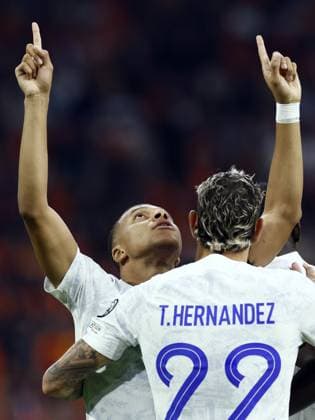 AMSTERDAM - Kylian Mbappe of France celebrates the 0-1 during the European Championship, EM, Europameisterschaft Qualifying match in group B between the Netherlands and France in the Johan Cruijff ArenA on October 13, 2023 in Amsterdam, the Netherlands. ANP KOEN VAN WEEL UEFA EURO, EM, Europameisterschaft,Fussball 2024 Qualifying Round 2023 2024 xVIxANPxSportx xxANPxIVx 480997895 originalFilename: 480997895.jpg