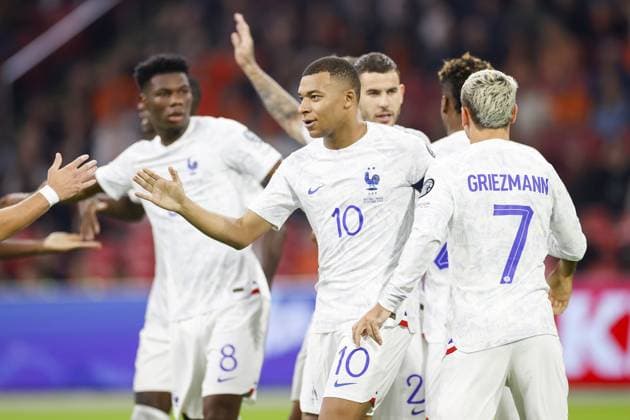 AMSTERDAM, 13-10-2023 JohanCruyff Arena, Football Euro2024 Qualifier between Netherlands and France. France players celebrating 1-0 Netherlands - France  x22733340x Copyright: