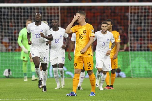 AMSTERDAM, 13-10-2023 JohanCruyff Arena, Football Euro2024 Qualifier between Netherlands and France. Netherlands players dejected after 0-1 Netherlands - France  x22733375x Copyright: