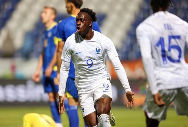 Bosnia & Herzegovina - France: U21, U 21 EURO Qualifiers Arnaud Kalimuendo celebrate after scoring a goal to make score 2:1 during the U21 EURO Qualification, EM, Europameisterschaft Group H match between Bosnia and Herzegovina and France at Grbavica Stadium in Sarajevo, Bosnia and Herzegovina, on October 13, 2023. ArminxDurgut PIXSELL