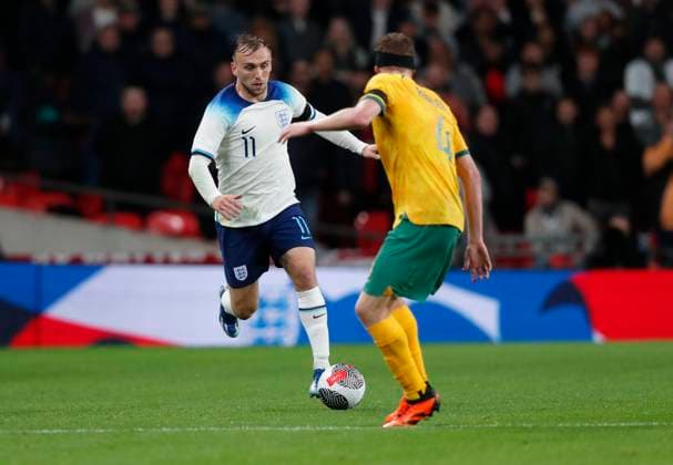 England v Australia International Friendly, Länderspiel, Nationalmannschaft Jarrod Bowen of England and Kye Rowles of Australia in action during the International Friendly match at Wembley Stadium, London Copyright: xPaulxChestertonx FIL-19107-0019 UK Newspapers OUT