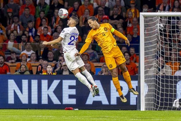 AMSTERDAM, 13-10-2023 JohanCruyff Arena, Football Euro2024 Qualifier between Netherlands and France. France player Lucas Hernandez (L) and Netherlands player Virgil van Dijk (R) during the game Netherlands - France. Netherlands - France  x22734401x Copyright: