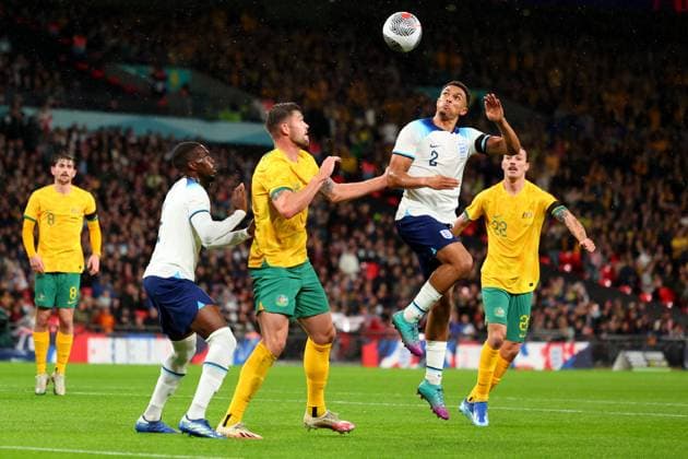 13th October 2023; Wembley Stadium, London, England; International Football Friendly, England versus Australia; Trent Alexander-Arnold of England heads the ball clear  ActionPlus12564028 ShaunxBrooks