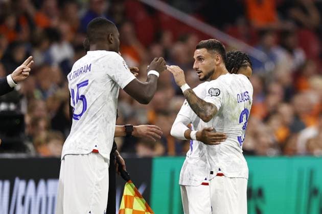 AMSTERDAM - (l-r) Marcus Thuram of France, Jonathan Clauss of France, Malo Gusto of France during the European Championship, EM, Europameisterschaft Qualifying match in group B between the Netherlands and France at the Johan Cruijff ArenA on October 13, 2023 in Amsterdam, Netherlands. ANP MAURICE VAN STEEN UEFA EURO, EM, Europameisterschaft,Fussball 2024 Qualifying Round 2023 2024 xVIxANPxSportx xxANPxIVx 481003000 originalFilename: 481003000.jpg