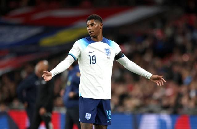 Marcus Rashford (E) at the England v Australia friendly match at Wembley Stadium, London, UK on 13th October, 2023. 