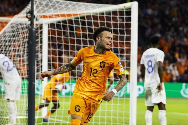 AMSTERDAM - Quilindschy Hartman of Holland celebrates the 1-2 during the European Championship, EM, Europameisterschaft Qualifying match in group B between the Netherlands and France in the Johan Cruijff ArenA on October 13, 2023 in Amsterdam, the Netherlands. ANP KOEN VAN WEEL UEFA EURO, EM, Europameisterschaft,Fussball 2024 Qualifying Round 2023 2024 xVIxANPxSportx xxANPxIVx 481003066 originalFilename: 481003066.jpg