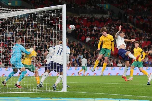 England v Australia International Friendly, Länderspiel, Nationalmannschaft Connor Metcalfe of Australia heads for goal during the International Friendly match at Wembley Stadium, London Copyright: xPaulxChestertonx FIL-19107-0093 UK Newspapers OUT