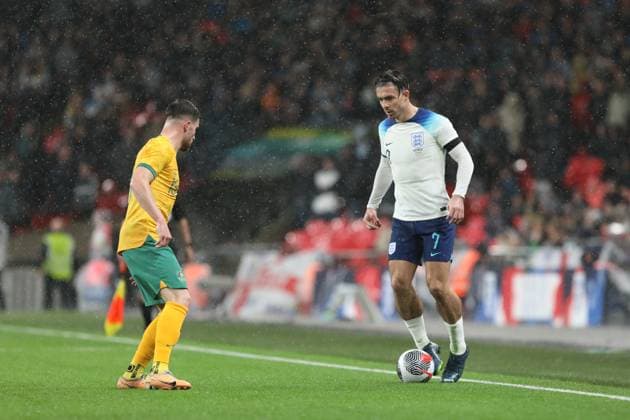 Jack Grealish of England on the ball during the Friendly international match, Länderspiel, Nationalmannschaft between England and Australia at Wembley Community Stadium, London, England on 13 October 2023. Copyright: xJoshuaxSmithx 38640028