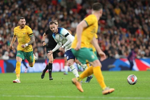 James Maddison of England on the ball during the Friendly international match, Länderspiel, Nationalmannschaft between England and Australia at Wembley Community Stadium, London, England on 13 October 2023. Copyright: xJoshuaxSmithx 38640033