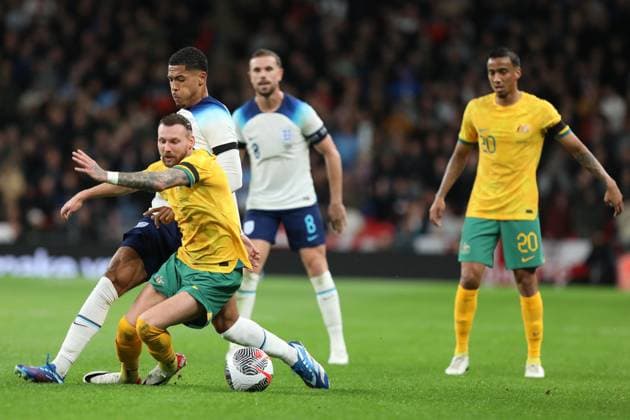 Levi Colwill of England competes for the ball during the Friendly international match, Länderspiel, Nationalmannschaft between England and Australia at Wembley Community Stadium, London, England on 13 October 2023. Copyright: xJoshuaxSmithx 38640043