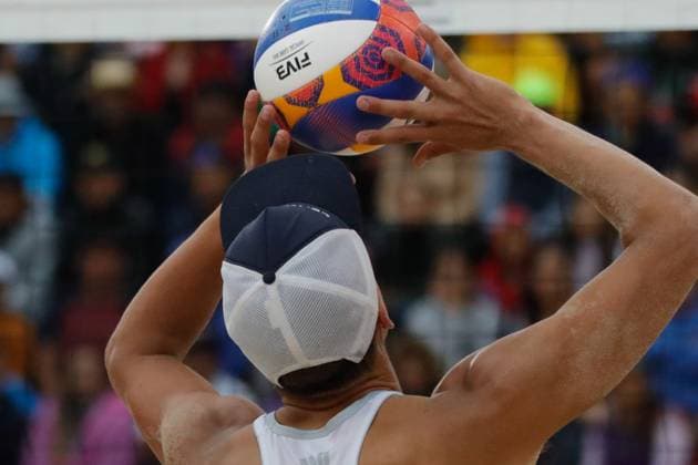 Beach volleyball, Beachvolleyball World Championship, WM, Weltmeisterschaft Men™s Quarterfinals USA Vs Poland October 13, 2023, Tlaxcala, Mexico: Miles Partain of USA compites against team Poland during the Beach Volleyball World Championship Men s Quarterfinals between USA and Poland. on October 13, 2023 in Tlaxcala, Mexico. (Photo by Essene Hernandez Eyepix Group) Copyright: xEssenexHernandez xEyepixxGroupx EH_13102023_101392