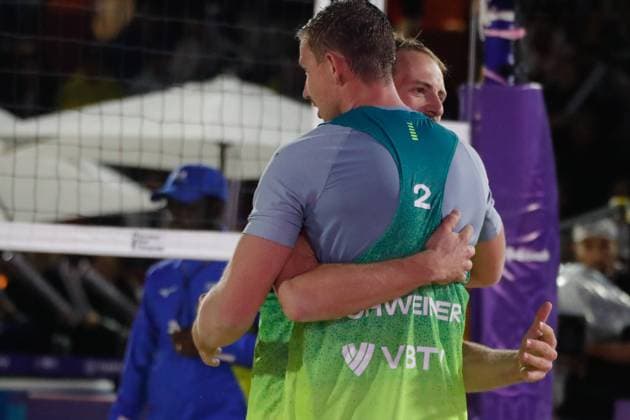 October 14, 2023, Tlaxcala, Ciudad de Mexico, Mexico: October 13, 2023, Tlaxcala, Mexico: Ondrej Perusic and David Schweiner of Czechia compete agains team Norway during the Beach volleyball, Beachvolleyball World Championship, WM, Weltmeisterschaft Men s Quarterfinals between Norway and Czechia. on October 13, 2023 in Tlaxcala, Mexico. Tlaxcala Mexico - ZUMAe321 20231014_zsa_e321_120 Copyright: xEssenexHernandez xEyepixxGroupx