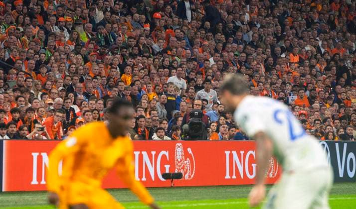 Amsterdam The Netherlands 13th October 2023 UEFA European Championships qualification match The Netherlands vs France in the Johan Cruijff Arena. All eyes of the crowd on the atcion. Nederland, Niederland, Frankrijk,frankreich, soccer, voetbal, fussbal, holland, oranje, football, elftal