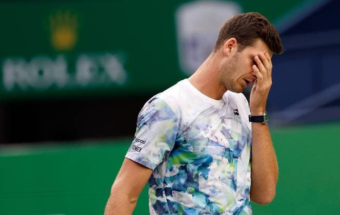 (231014) -- SHANGHAI, Oct. 14, 2023 -- Hubert Hurkacz reacts during the men s singles semifinal between Hubert Hurkacz of Poland and Sebastian Korda of the United States at the ATP, Tennis Herren World Tour Shanghai Masters tennis tournament at Qizhong Forest Sports City Arena in Shanghai, east China, Oct. 14, 2023. ) (SP)CHINA-SHANGHAI-TENNIS-ATP TOUR-SHANGHAI MASTERS(CN) WangxLili 