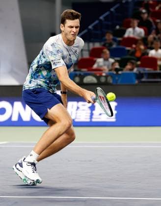 (231014) -- SHANGHAI, Oct. 14, 2023 -- Hubert Hurkacz returns the ball during the men s singles semifinal between Hubert Hurkacz of Poland and Sebastian Korda of the United States at the ATP, Tennis Herren World Tour Shanghai Masters tennis tournament at Qizhong Forest Sports City Arena in Shanghai, east China, Oct. 14, 2023. ) (SP)CHINA-SHANGHAI-TENNIS-ATP TOUR-SHANGHAI MASTERS(CN) WangxLili 