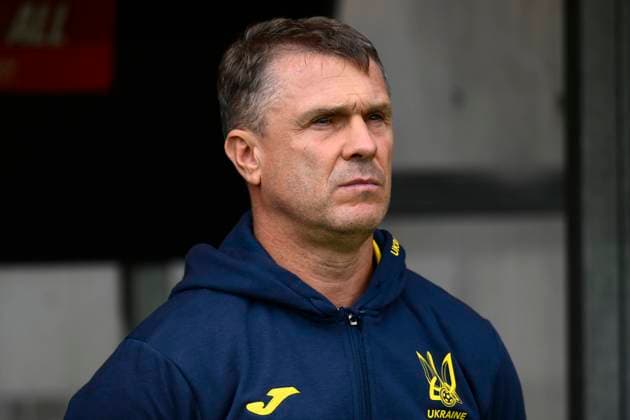 Head coach of Ukraine Sergiy Rebrov watches the Group C match of the 2024 European Football Championship qualifiers: Ukraine - North Macedonia, Prague, Czech Republic, on October 14, 2023. (CTKxPhoto OndrejxDeml) CTKPhotoP2023101403305  CTKPhotoP2023101403305
