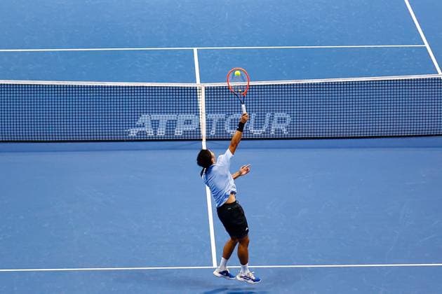 October 15, 2023, Tokyo, Japan: Yasutaka UCHIYAMA (JPN) serves against Marcos GIRON (USA) during the qualifying final match for the Kinoshita Group Japan Open Tennis Championships 2023 at the Ariake Coliseum. This is the longest-running ATP, Tennis Herren Tour tournament in Asia, first held in 1972. The tournament runs from October 16 to 22. Giron won 6-3, 6-2. Tokyo Japan - ZUMAm191 20231015_aap_m191_046 Copyright: xRodrigoxReyesxMarinx