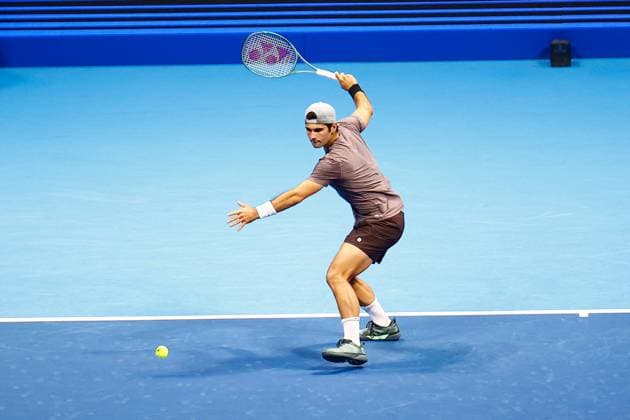 October 15, 2023, Tokyo, Japan: Marcos GIRON (USA) hits a return against Yasutaka UCHIYAMA (JPN) during the qualifying final match for the Kinoshita Group Japan Open Tennis Championships 2023 at the Ariake Coliseum. This is the longest-running ATP, Tennis Herren Tour tournament in Asia, first held in 1972. The tournament runs from October 16 to 22. Giron won 6-3, 6-2. Tokyo Japan - ZUMAm191 20231015_aap_m191_054 Copyright: xRodrigoxReyesxMarinx