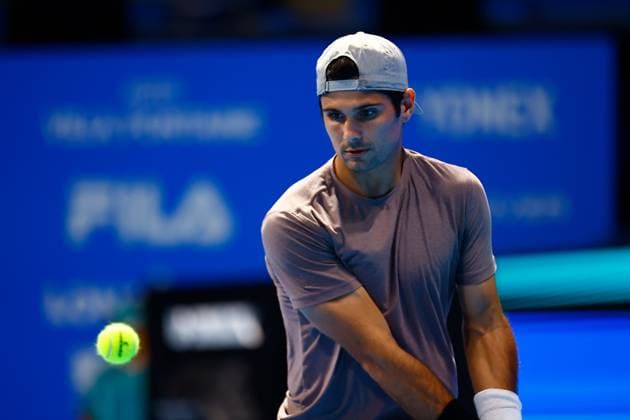 October 15, 2023, Tokyo, Japan: Marcos GIRON (USA) hits a return against Yasutaka UCHIYAMA (JPN) during the qualifying final match for the Kinoshita Group Japan Open Tennis Championships 2023 at the Ariake Coliseum. This is the longest-running ATP, Tennis Herren Tour tournament in Asia, first held in 1972. The tournament runs from October 16 to 22. Giron won 6-3, 6-2. Tokyo Japan - ZUMAm191 20231015_aap_m191_060 Copyright: xRodrigoxReyesxMarinx