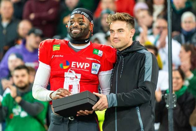 MVP Jaylon Henderson (8, QB, Potsdam Royals) GER, Potsdam Royals vs Schwaebisch Hall Unicorns, GFL, Saison 2023, GFL-Bowl, Finale, 14.10.2023, GER, Potsdam Royals vs Schwaebisch Hall Unicorns, GFL, Saison 2023, GFL-Bowl, Finale, 14.10.2023 Essen Copyright: xEibner-Pressefoto FlorianxWolfx EP_FWF