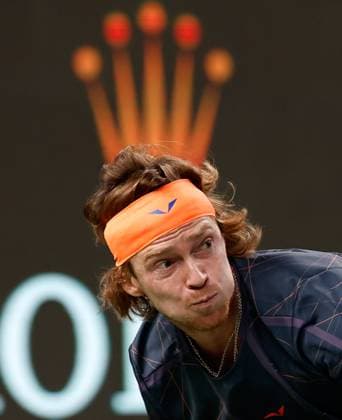 (231015) -- SHANGHAI, Oct. 15, 2023 -- Andrey Rublev of Russia competes during the men s singles final between Andrey Rublev of Russia and Hubert Hurkacz of Poland at the ATP, Tennis Herren World Tour Shanghai Masters tennis tournament at Qizhong Forest Sports City Arena in Shanghai, east China, Oct. 15, 2023. ) (SP)CHINA-SHANGHAI-TENNIS-ATP TOUR-SHANGHAI MASTERS(CN) WangxLili 