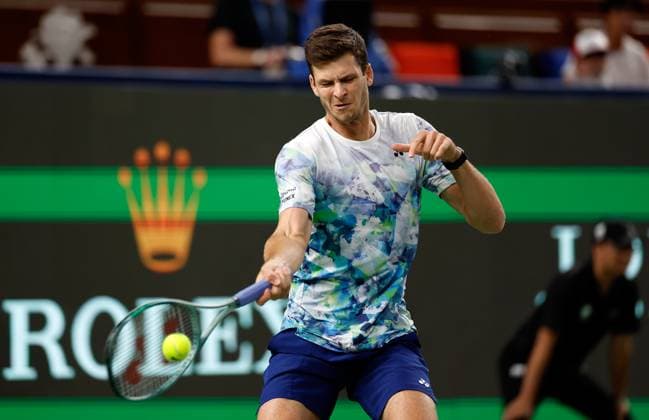 (231015) -- SHANGHAI, Oct. 15, 2023 -- Hubert Hurkacz of Poland competes during the men s singles final between Andrey Rublev of Russia and Hubert Hurkacz of Poland at the ATP, Tennis Herren World Tour Shanghai Masters tennis tournament at Qizhong Forest Sports City Arena in Shanghai, east China, Oct. 15, 2023. ) (SP)CHINA-SHANGHAI-TENNIS-ATP TOUR-SHANGHAI MASTERS(CN) WangxLili 