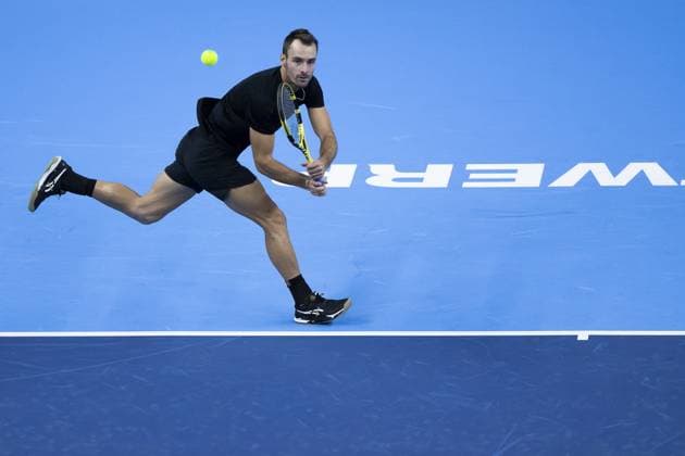 French Antoine Escoffier pictured in action during a qualifications match for the European Open Tennis ATP, Tennis Herren tournament, in Antwerp, Sunday 15 October 2023. KRISTOFxVANxACCOM  x77770068x