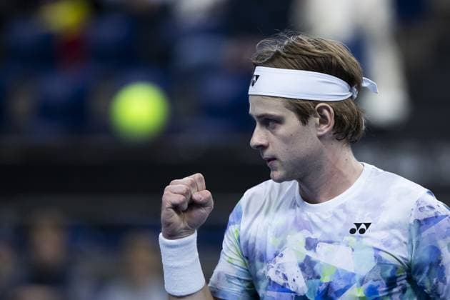 Belgian Zizou Bergs reacts during a qualifications match for the European Open Tennis ATP, Tennis Herren tournament, in Antwerp, Sunday 15 October 2023. KRISTOFxVANxACCOM  x77772916x