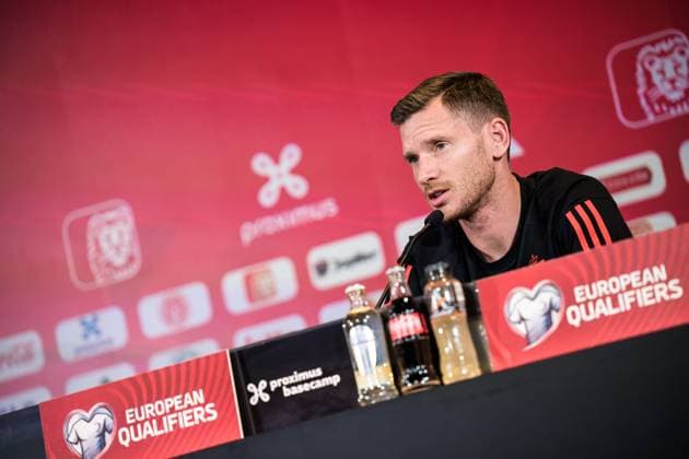 231015 Jan Vertonghen of the Belgian national football team during a press conference, PK, Pressekonferenz on October 15, 2023 in Tubize. Photo: Joel Marklund BILDBYRAN kod JM JM0533 bbeng fotboll football soccer fotball em-kval UEFA EURO, EM, Europameisterschaft,Fussball Qualifier, EM, Europameisterschaft em-kvalifisering presskonferens press conference belgium Belgien Copyright: JOELxMARKLUND BB231015JM003