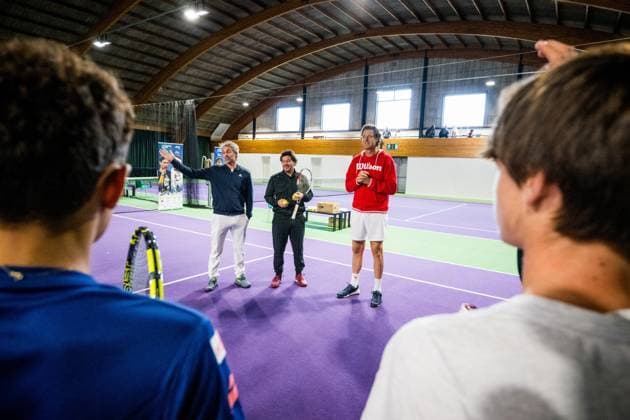 French Sebastien Grosjean and European Open tournament director Dick Norman pictured during the European Open Tennis ATP, Tennis Herren tournament, in Antwerp, Sunday 15 October 2023. JASPERxJACOBS  x77775067x