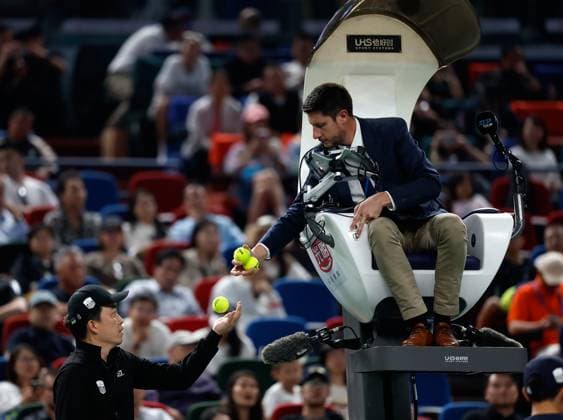 (231015) -- SHANGHAI, Oct. 15, 2023 -- Referees are seen during the men s singles final between Andrey Rublev of Russia and Hubert Hurkacz of Poland at the ATP, Tennis Herren World Tour Shanghai Masters tennis tournament at Qizhong Forest Sports City Arena in Shanghai, east China, Oct. 15, 2023. ) (SP)CHINA-SHANGHAI-TENNIS-ATP TOUR-SHANGHAI MASTERS(CN) WangxLili 