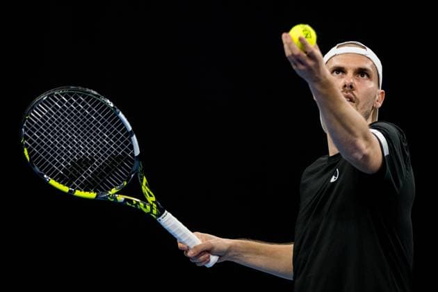 German Oscar Otte pictured in action during a qualifications match for the European Open Tennis ATP, Tennis Herren tournament, in Antwerp, Sunday 15 October 2023. JASPERxJACOBS  x77783858x