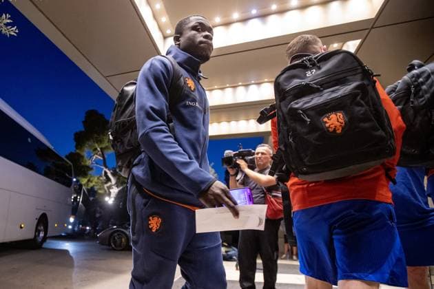 ATHENE, Divani Apollon Palace & Thalasso, 15-10-2023 , season 2023 2024 , European Championship, EM, Europameisterschaft Qualification. during press conference, PK, Pressekonferenz Netherlands in Athens, Netherlands player Brian Brobbey arriving at hotel Press conference Netherlands in Athens  x22756310x Copyright: