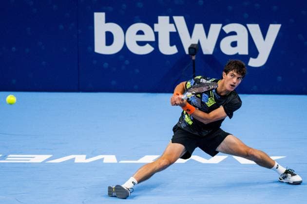 Belgian Gilles-Arnaud Bailly pictured in action during a qualifications match for the European Open Tennis ATP, Tennis Herren tournament, in Antwerp, Sunday 15 October 2023. JASPERxJACOBS  x77792072x