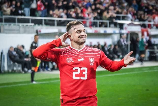 Xherdan Shaqiri (23 Switzerland) nach seinem 1:0 Tor - 15.10.2023; St. Gallen, Schweiz, Europa - European Qualifiers EM Qualifikation - Nationalmannschaft Schweiz vs. Belarus - Stadion: kybunpark, St. Gallen