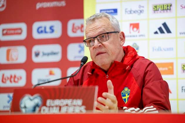 BRYSSEL 20231015 Förbundskapten Janne Andersson under landslagets pressträff inför EM-kvalmatchen i fotboll mellan Sverige och Belgien pa Kung Baudouin-stadion i Bryssel, Belgien. Bryssel Belgien x10430x