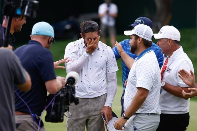 October 15, 2023, MADRID, MADRID, SPAIN: Matthieu Pavon of France celebrate the victory during Acciona Open de Espana, Round 4, Golf tournament celebrated at Club de Campo on October 15, 2023, in Madrid, Spain. MADRID SPAIN - ZUMAa181 20231015_zaa_a181_176 Copyright: xOscarxJ.xBarrosox