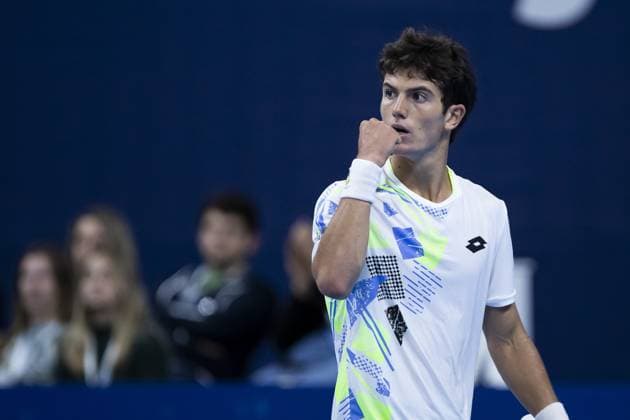 Belgian Gilles-Arnaud Bailly celebrates during a qualifications match for the European Open Tennis ATP, Tennis Herren tournament, in Antwerp, Sunday 15 October 2023. KRISTOFxVANxACCOM  x77801785x